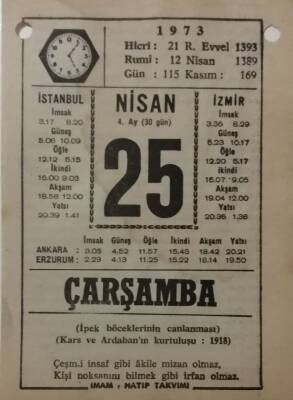 25 Nisan 1973 Takvim Yaprağı - Doğum Günü Hediyesi EFM(N)8122 - 1