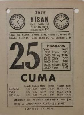 25 Nisan 1975 Takvim Yaprağı - Doğum Günü Hediyesi EFM(N)8152 - 2