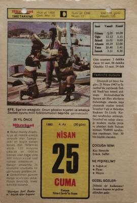 25 Nisan 1980 Takvim Yaprağı - Doğum Günü Hediyesi EFM(N)8409 - 2