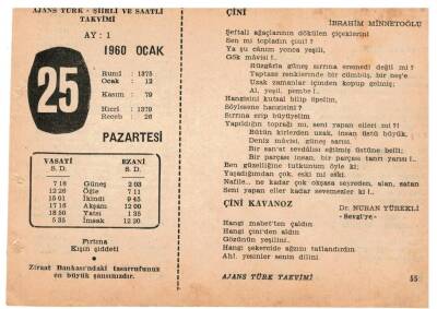 25 Ocak 1960 Ajans Türk Takvim Yaprağı(Şiirli Saatli) EFM(N)1113 - 5
