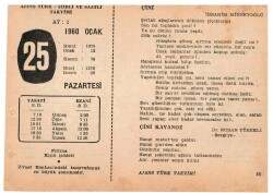 25 Ocak 1960 Ajans Türk Takvim Yaprağı(Şiirli Saatli) EFM(N)1113 - 1