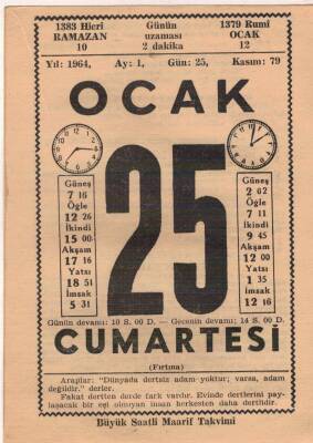 25 Ocak 1964 Takvim Yaprağı EFM(N)4548 - 1