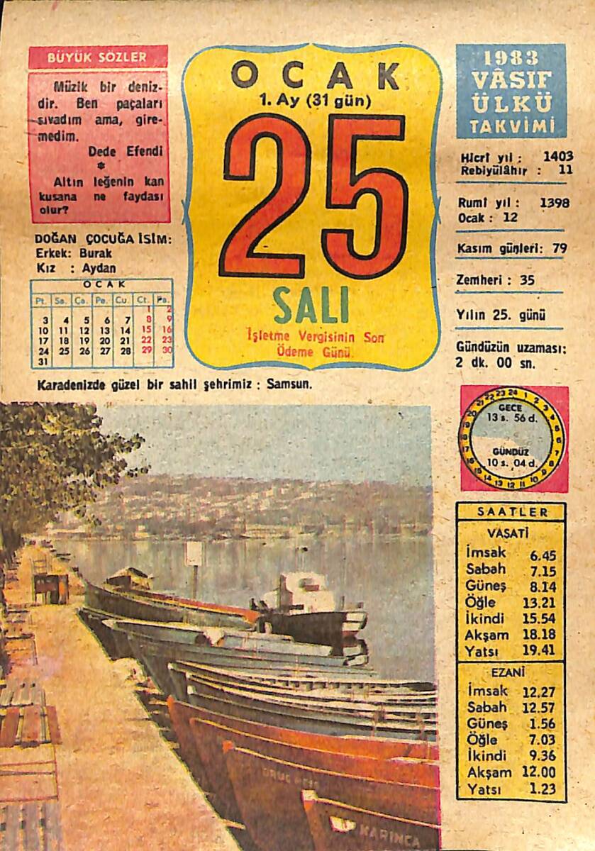 25 Ocak 1983 Takvim Yaprağı - Doğum Günü Hediyesi EFMN15085 - 1