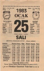 25 Ocak 1983 Takvim Yaprağı EFM(N)4578 - Gökçekoleksiyon