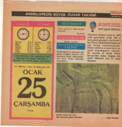 25 Ocak 1984 Takvim Yaprağı EFM(N)4640 - Gökçekoleksiyon