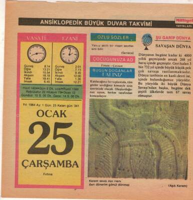 25 Ocak 1984 Takvim Yaprağı EFM(N)4640 - 1