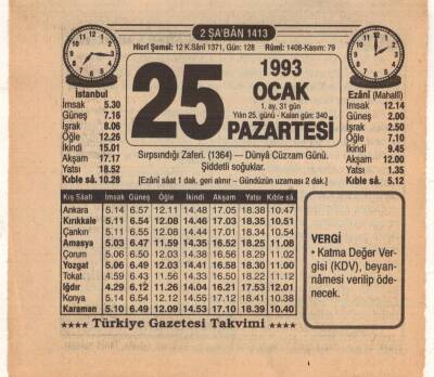 25 Ocak 1993 Takvim Yaprağı EFM(N)4857 - 1