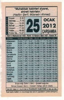25 Ocak 2012 Takvim Yaprağı EFM(N)1835 - 4