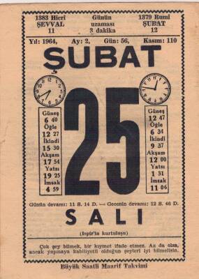 25 Şubat 1964 Takvim Yaprağı EFM(N)5732 - 2