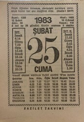 25 Şubat 1983 Takvim Yaprağı - Doğum Günü Hediyesi EFM(N)7822 - Gökçekoleksiyon