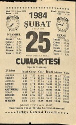 25 Şubat 1984 Takvim Yaprağı - Doğum Günü Hediyesi EFM(N)11819 - Gökçekoleksiyon