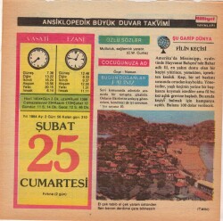 25 Şubat 1984 Takvim Yaprağı EFM(N)5179 - Gökçekoleksiyon