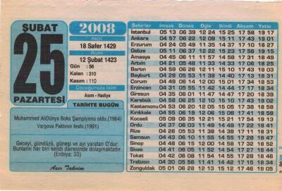 25 Şubat 2008 Takvim Yaprağı EFM(N)5601 - 1