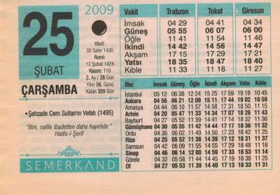 25 Şubat 2009 Takvim Yaprağı EFM(N)5630 - 3