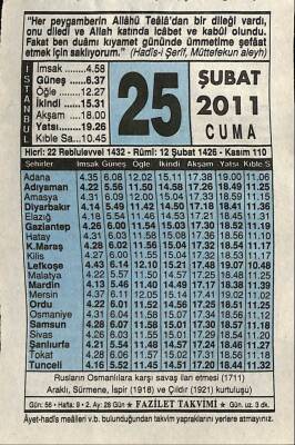 25 Şubat 2011 Takvim Yaprağı - Doğum Günü Hediyesi EFM(N)7578 - 1