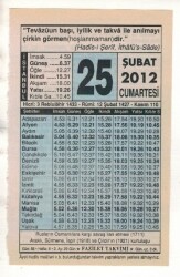 25 Şubat 2012 Takvim Yaprağı EFM(N)1866 - 3