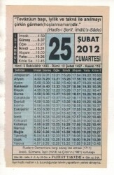 25 Şubat 2012 Takvim Yaprağı EFM(N)1866 - 2