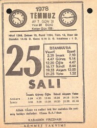 25 Temmuz 1978 Takvim Yaprağı - Doğum Günü Hediyesi EFMN15428 - Gökçekoleksiyon