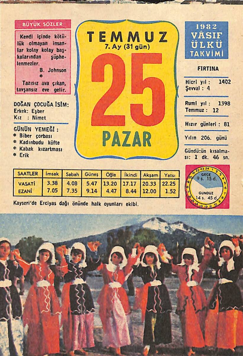 25 Temmuz 1982 Takvim Yaprağı - Doğum Günü Hediyesi EFMN13509 - 1