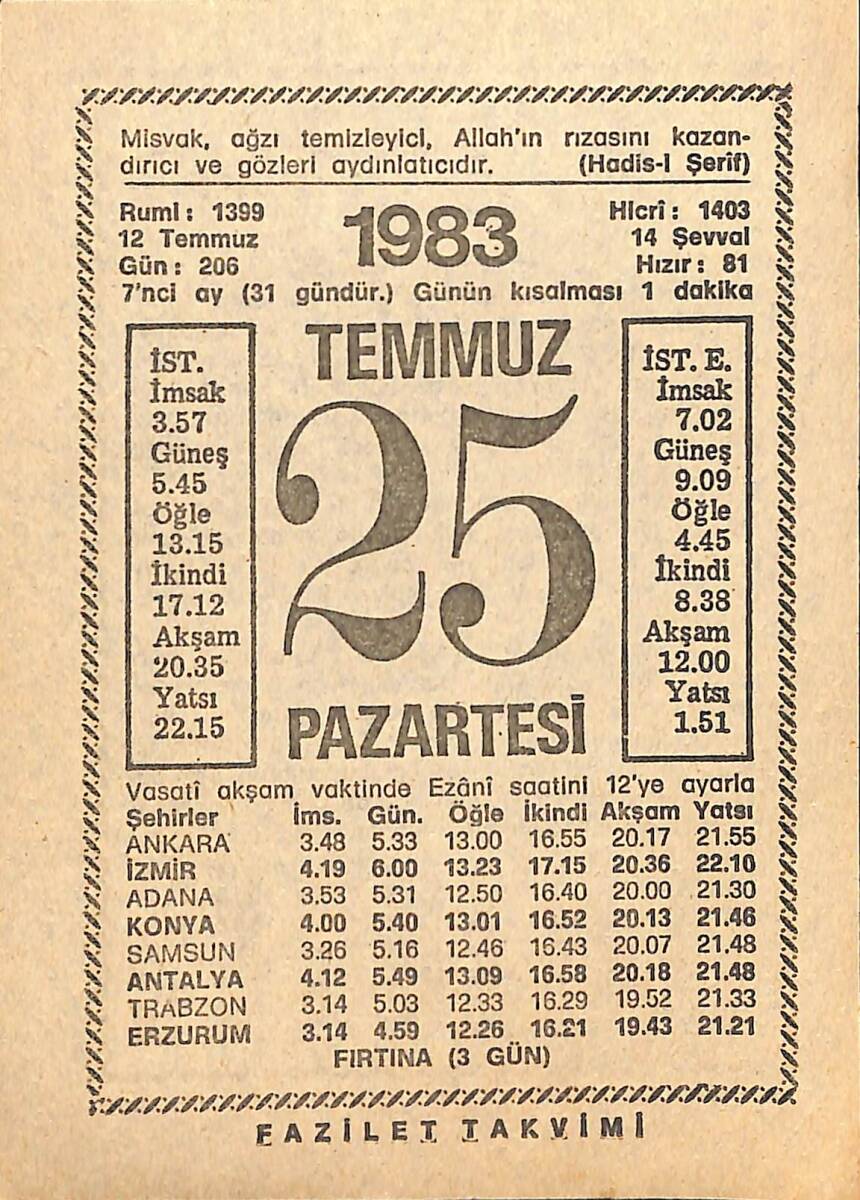 25 Temmuz 1983 Takvim Yaprağı - Doğum Günü Hediyesi EFMN15369 - 1