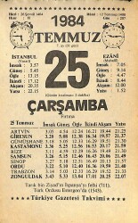 25 Temmuz 1984 Takvim Yaprağı - Doğum Günü Hediyesi EFMN15787 - Gökçekoleksiyon