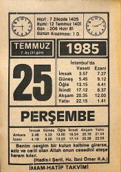 25 Temmuz 1985 Takvim Yaprağı - Doğum Günü Hediyesi EFMN15719 - Gökçekoleksiyon