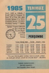 25 Temmuz 1985 Takvim Yaprağı EFM(N)2130 - 2