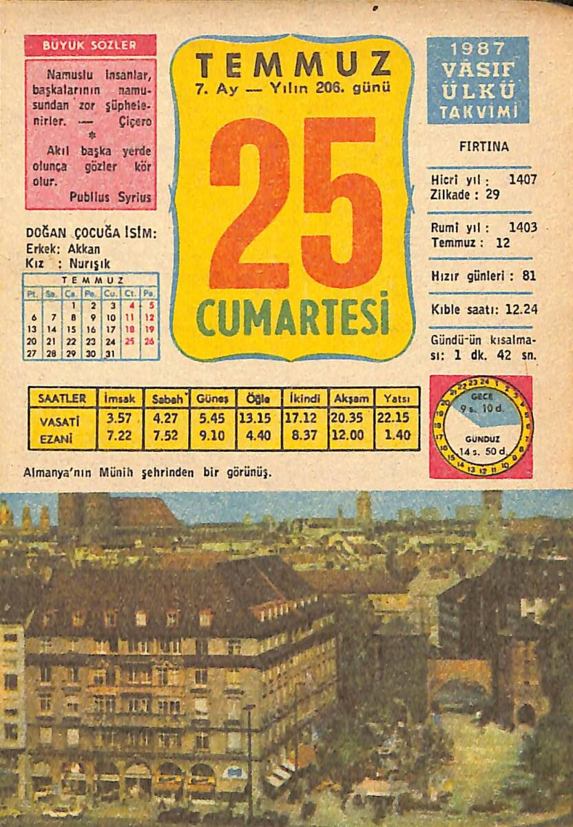 25 Temmuz 1987 Takvim Yaprağı - Doğum Günü Hediyesi EFMN15387 - 1