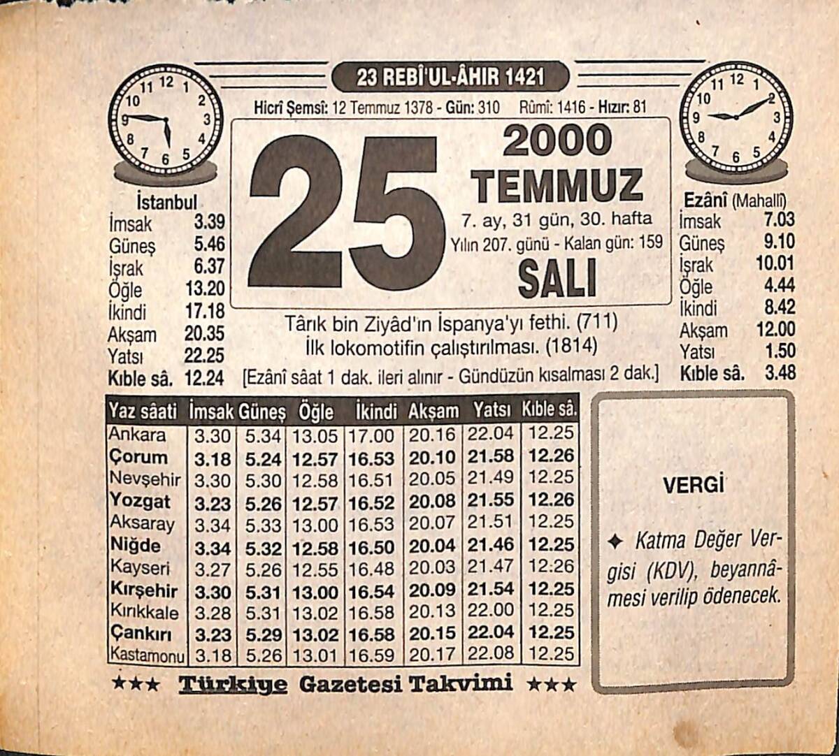 25 Temmuz 2000 Takvim Yaprağı - Doğum Günü Hediyesi EFMN15532 - 1