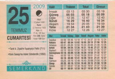 25 Temmuz 2009 Takvim Yaprağı EFM(N)2138 - 3