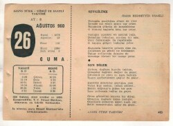 26 Ağustos 1960 Ajans Türk Takvim Yaprağı (Şiirli Saatli) EFM(N) 1704 - 3