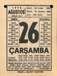 26 Ağustos 1970 Takvim Yaprağı - Doğum Günü Hediyesi EFM(N)9693 - 2