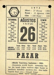 26 Ağustos 1973 Takvim Yaprağı - Doğum Günü Hediyesi EFM(N)10126 - 4