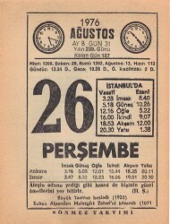 26 Ağustos 1976 Takvim Yaprağı EFM(N)2511 - 3