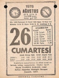 26 Ağustos 1978 Takvim Yaprağı - Doğum Günü Hediyesi EFM(N)9744 - 1