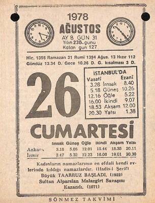 26 Ağustos 1978 Takvim Yaprağı - Doğum Günü Hediyesi EFM(N)9744 - 1