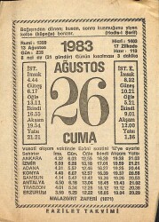 26 Ağustos 1983 Takvim Yaprağı - Doğum Günü Hediyesi EFM(N)12543 - Gökçekoleksiyon