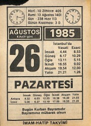 26 Ağustos 1985 Takvim Yaprağı - Doğum Günü Hediyesi EFMN15687 - Gökçekoleksiyon