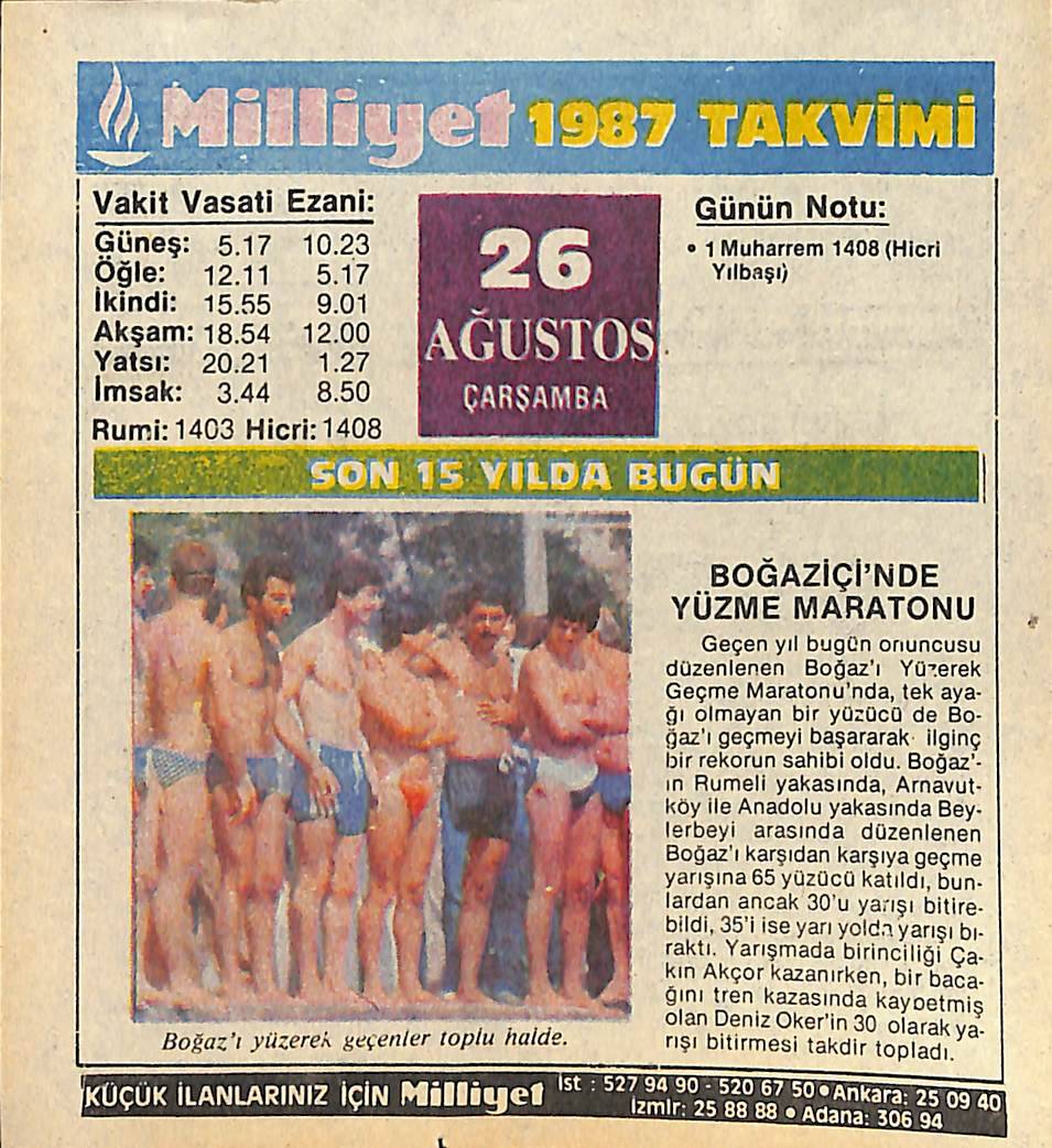 26 Ağustos 1987 Takvim Yaprağı - Doğum Günü Hediyesi EFMN14092 - 1