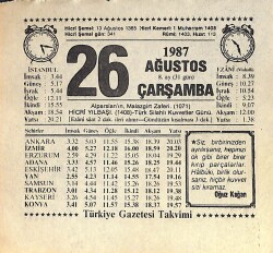 26 Ağustos 1987 Takvim Yaprağı - Doğum Günü Hediyesi EFMN15857 - Gökçekoleksiyon