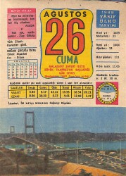 26 Ağustos 1988 Takvim Yaprağı - Doğum Günü Hediyesi EFM(N)9490 - Gökçekoleksiyon