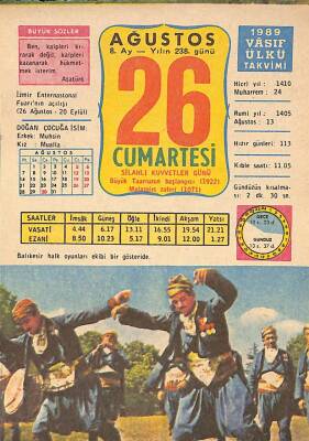26 Ağustos 1989 Takvim Yaprağı - Doğum Günü Hediyesi EFM(N)10095 - 1
