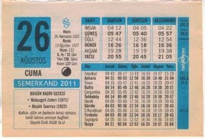 26 Ağustos 2011 Takvim Yaprağı EFM(N)1283 - 2
