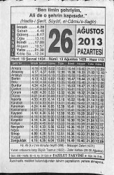 26 Ağustos 2013 Takvim Yaprağı - Doğum Günü Hediyesi EFMN13569 - Gökçekoleksiyon