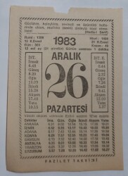 26 Aralık 1983 Takvim Yaprağı - Doğum Günü Hediyesi EFM(N)6880 - Gökçekoleksiyon