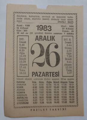 26 Aralık 1983 Takvim Yaprağı - Doğum Günü Hediyesi EFM(N)6880 - 1