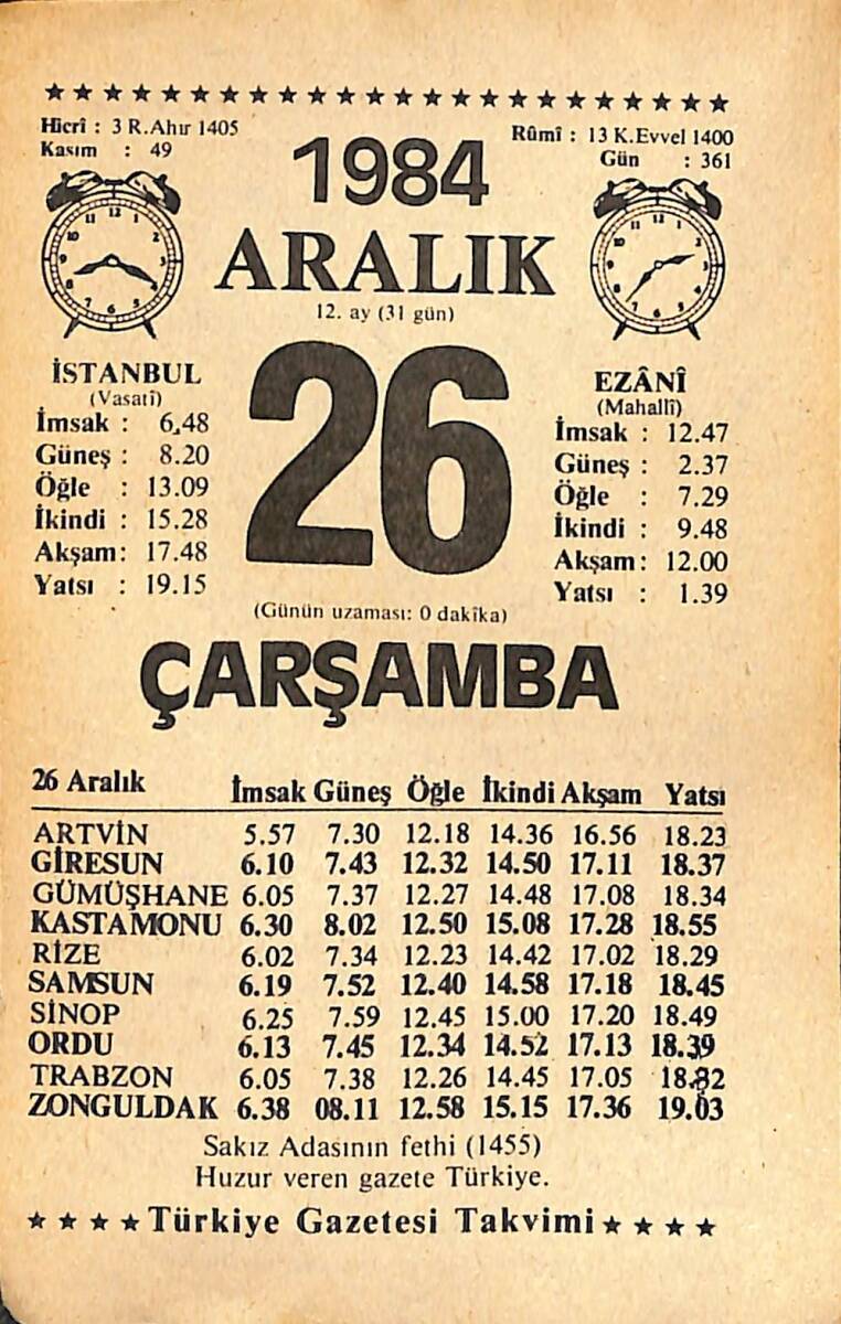 26 Aralık 1984 Takvim Yaprağı - Doğum Günü Hediyesi EFMN14498 - 1