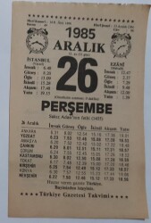 26 Aralık 1985 Takvim Yaprağı - Doğum Günü Hediyesi EFM(N)6871 - Gökçekoleksiyon