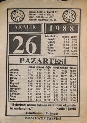 26 Aralık 1988 Takvim Yaprağı - Doğum Günü Hediyesi EFMN14574 - Gökçekoleksiyon