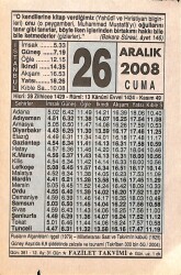 26 Aralık 2008 Takvim Yaprağı - Doğum Günü Hediyesi EFMN15308 - Gökçekoleksiyon